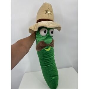Veggie Tales Bootleg Large Plush "Sheriff Dill Pickle"‎ Green SixFlags Larry 22"